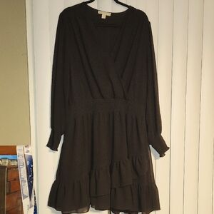 Michael Kors Black midi Ruffle Hem Dress Long Sleeves Size 2X